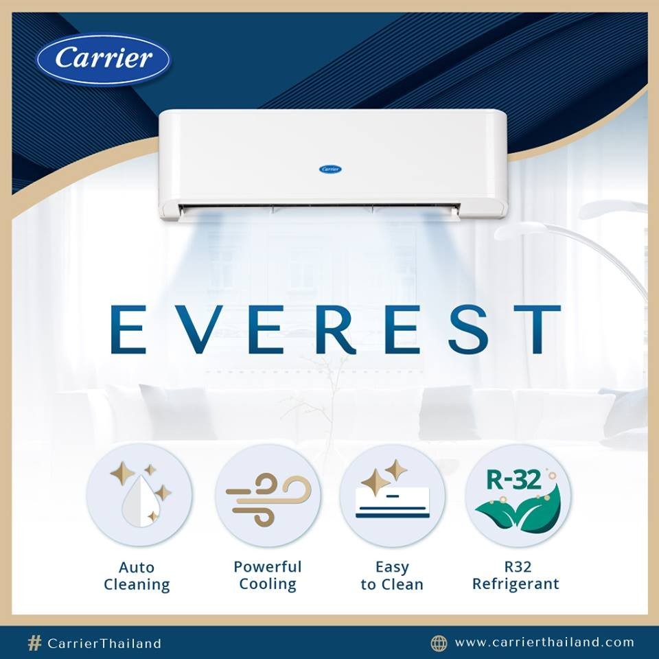 แอร์ CARRIER รุ่น Everest 42TSGS แอร์ใหม่ปี 2020 ราคาเฉพาะเครื่อง (ในกรณีติดตั้ง (9000-15000BTU = 2,500) (18000-25000BTU =3,000) แถมฟรีขาแขวน+รางครอบท่อ 4เมตร)