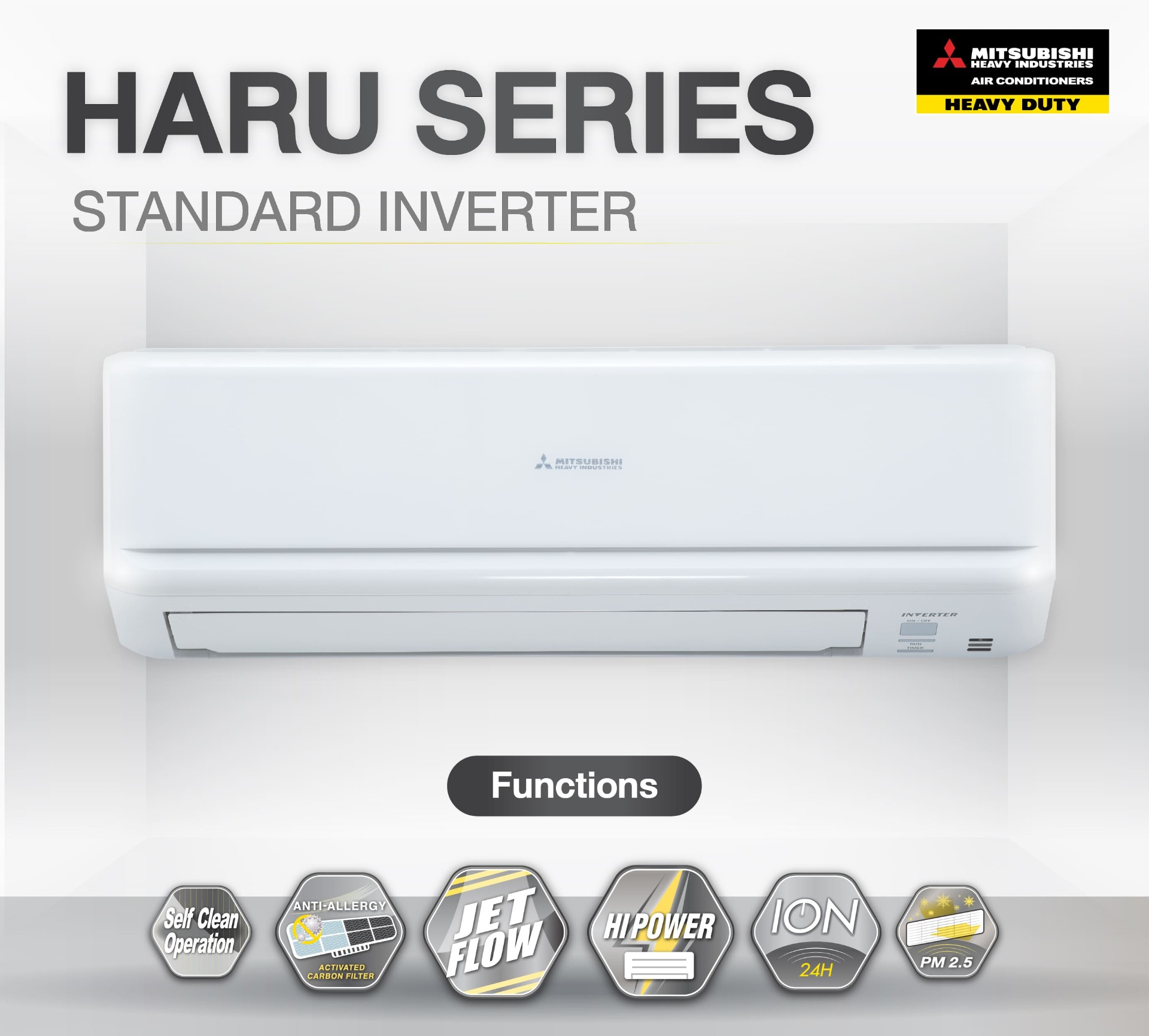 แอร์ MITSUBISHI HEAVY DUTY รุ่น STANDDARD INVERTER รุ่นใหม่ล่าสุด น้ำยาR32 รับประกันอะไหล่ 5 ปี คอมเพลสเซอร์ 5 ปี น้ำยา 32 ผ่อน 0% นาน 10 เดือน +3%