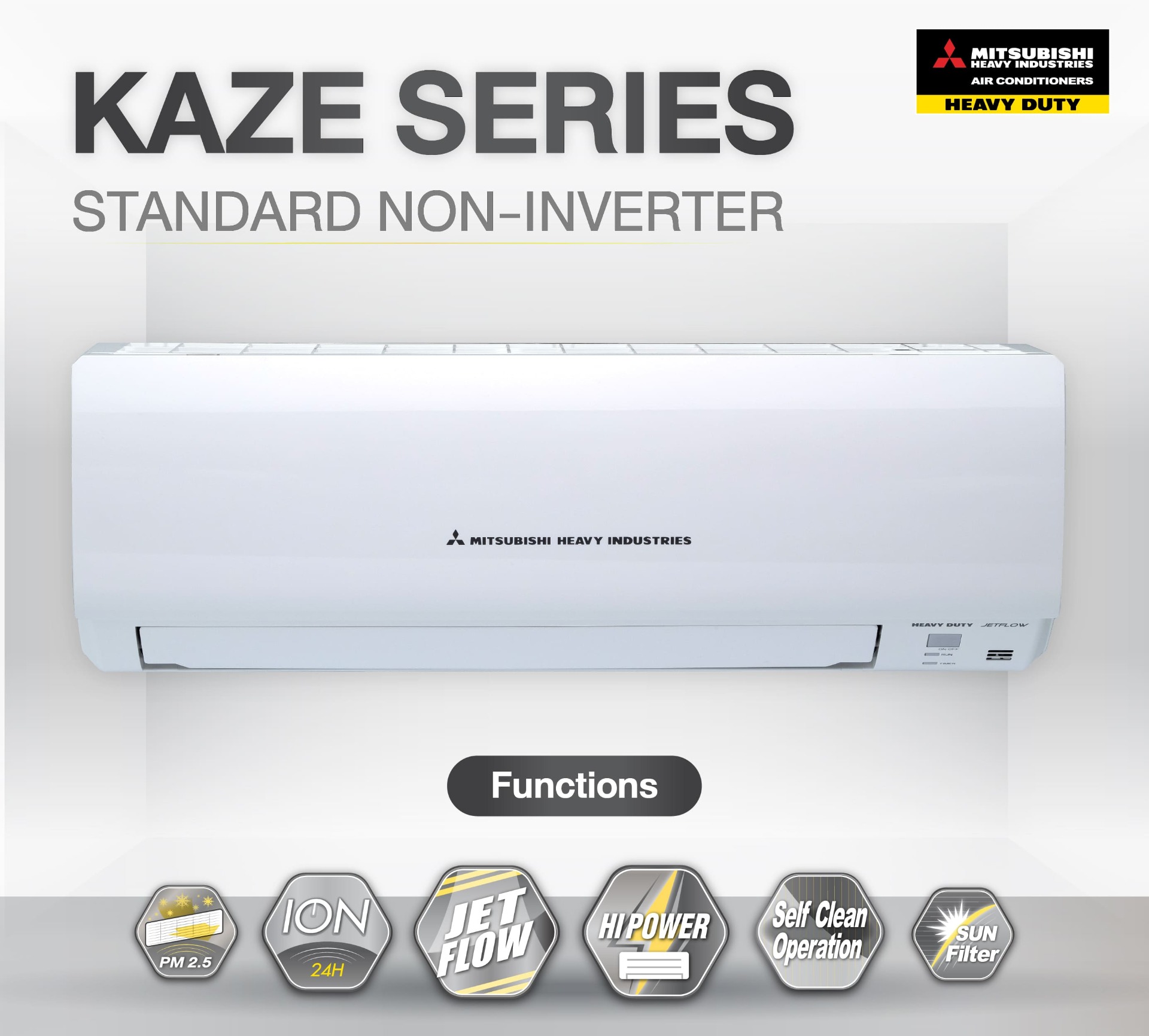 อร์ติดผนัง Mitsubishi heavy Duty รุ่น KAZE SERIES NON-INVERTER รุ่นใหม่ล่าสุดปี2024 น้ำยาR32 แผ่นฟอกอากาศ PM2.5 รับประกันอะไหล่ 5 ปี คอมเพลสเซอร์ 5 ปี คอยล์ทองแดง 100% ผ่อน 0% 10 เดือน (ใช้บัตร+3%)